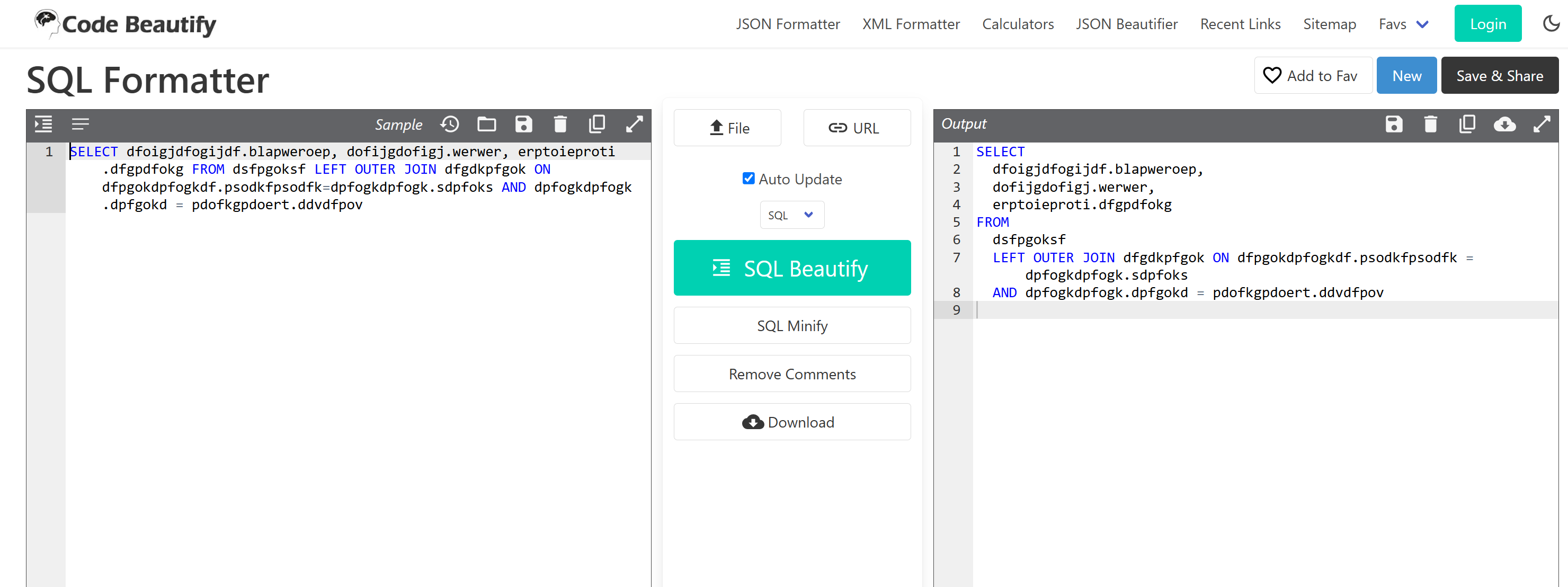 Online SQL Formatter